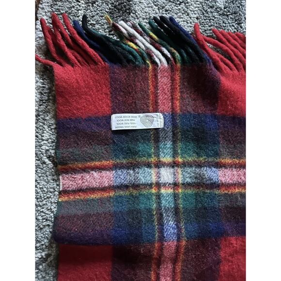 Reine Schurwolle Wool Blanket Throw Red Blue Green Plaid Fringe Vintage 62x48” - Picture 6 of 16